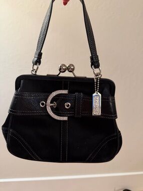 Coach Black Shoulder Frame Bag with Silver Hardware